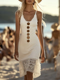 【24-hour shipping out】Classic Elegant Spaghetti Strap White Cotton Midi Dress