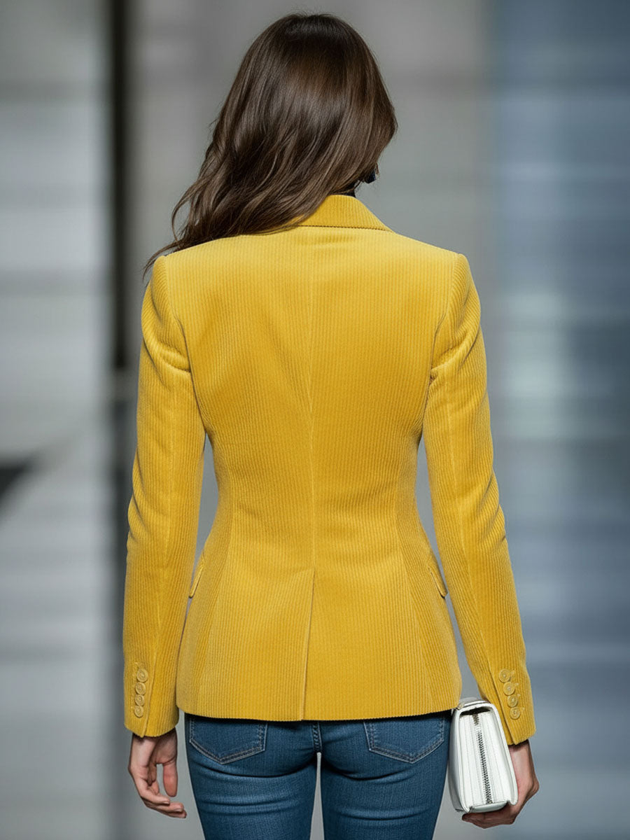 Retro Corduroy One-Button Blazer