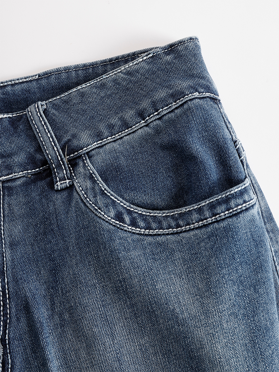 Western Blue Denim Side Tassel Rivet Flared Trousers