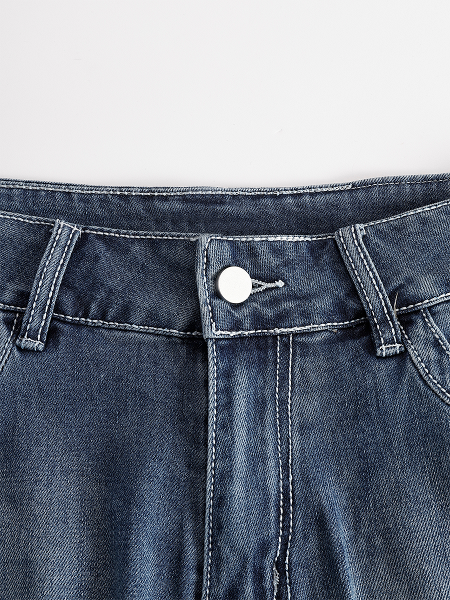 Western Blue Denim Side Tassel Rivet Flared Trousers