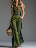 Retro Casual Stand-up Collar Zipper Sleeveless Jumpsuit