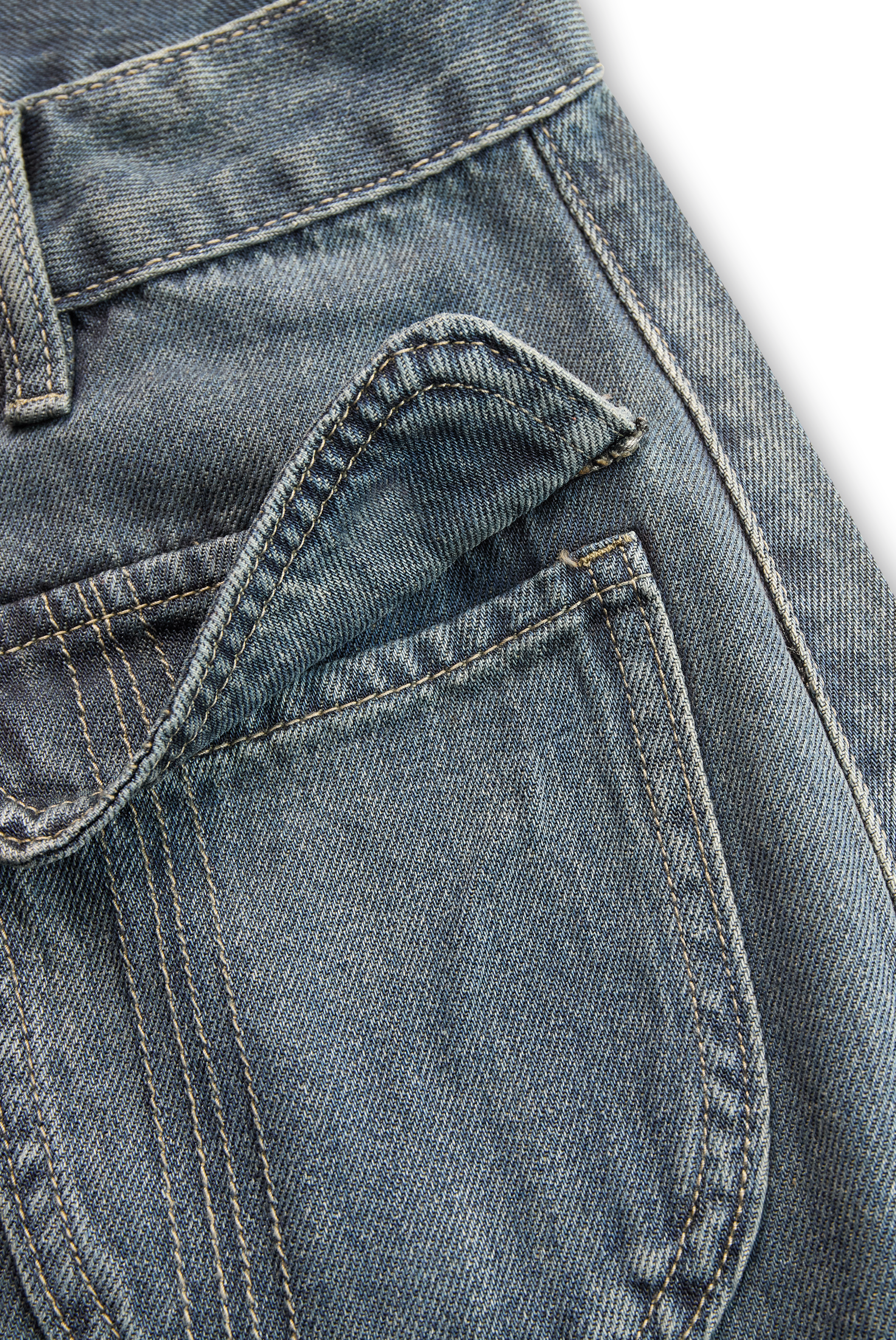 Casual Fashion Gradient Washed Denim Blue Grey Loose Trousers