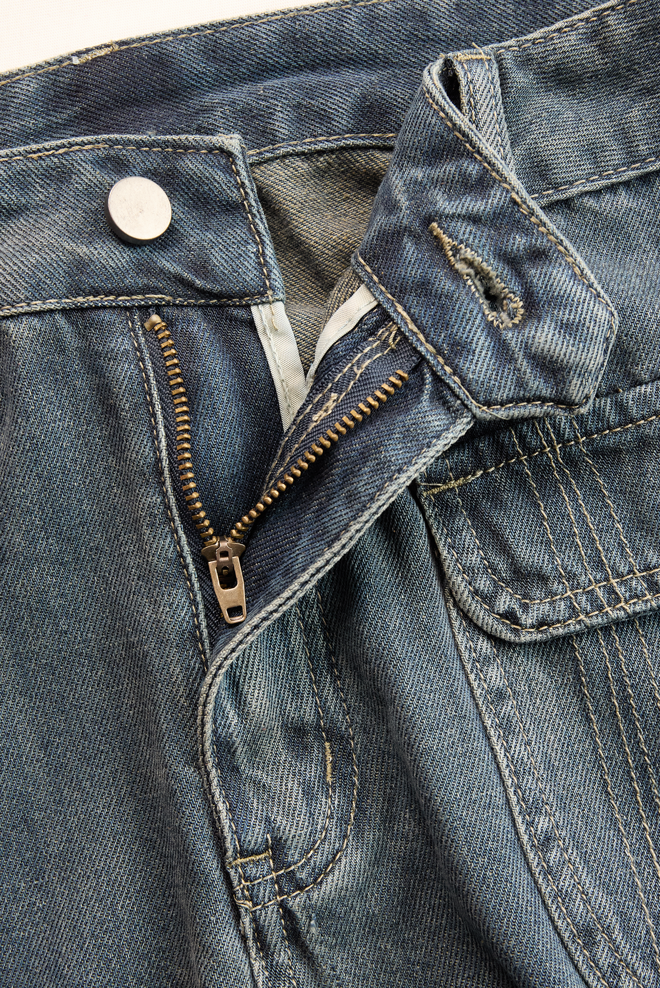 Casual Fashion Gradient Washed Denim Blue Grey Loose Trousers
