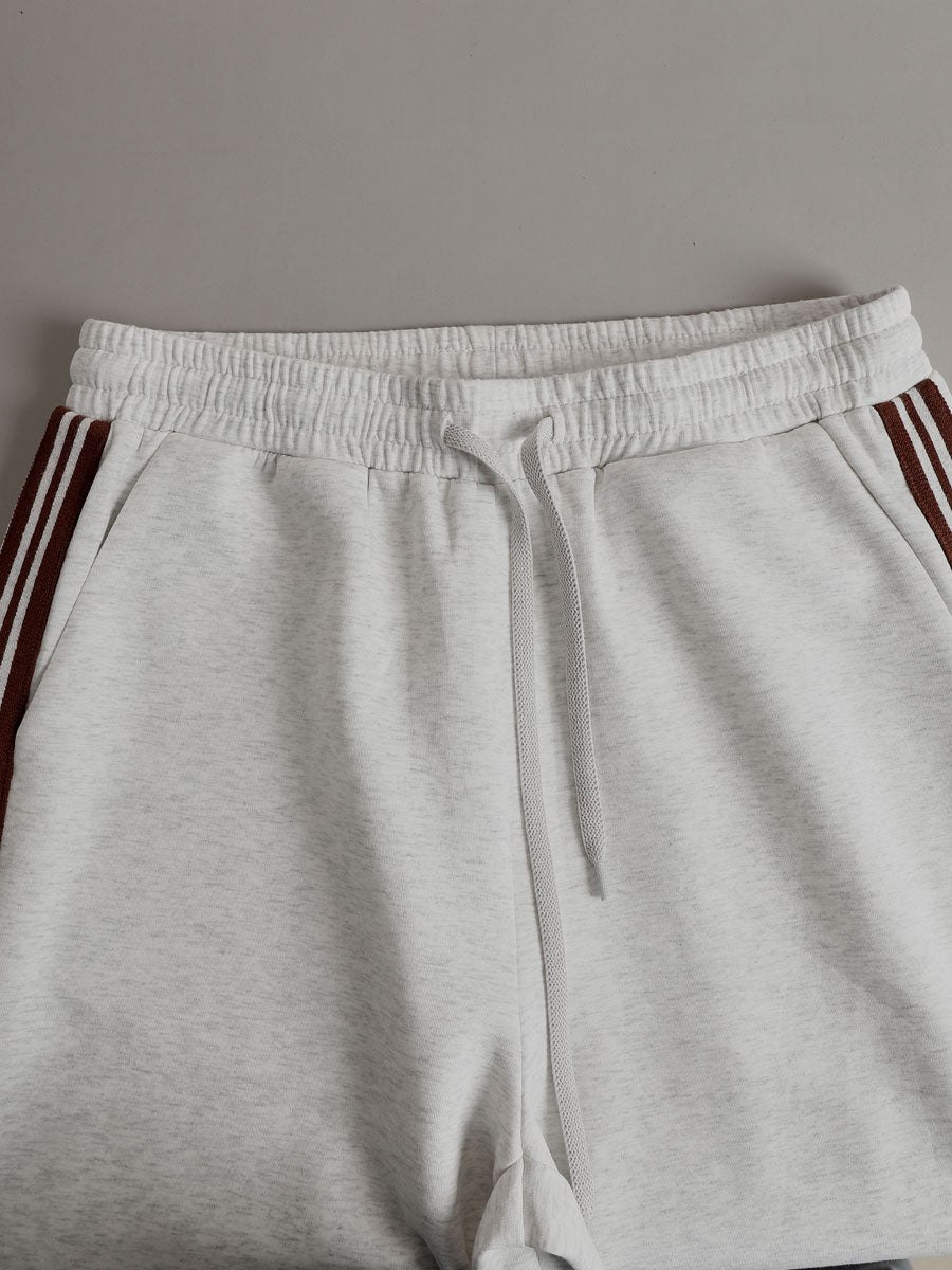 Retro Sporty Webbing Grey-White Half-Zip Sweatshirt and Wide-Leg Trousers Set
