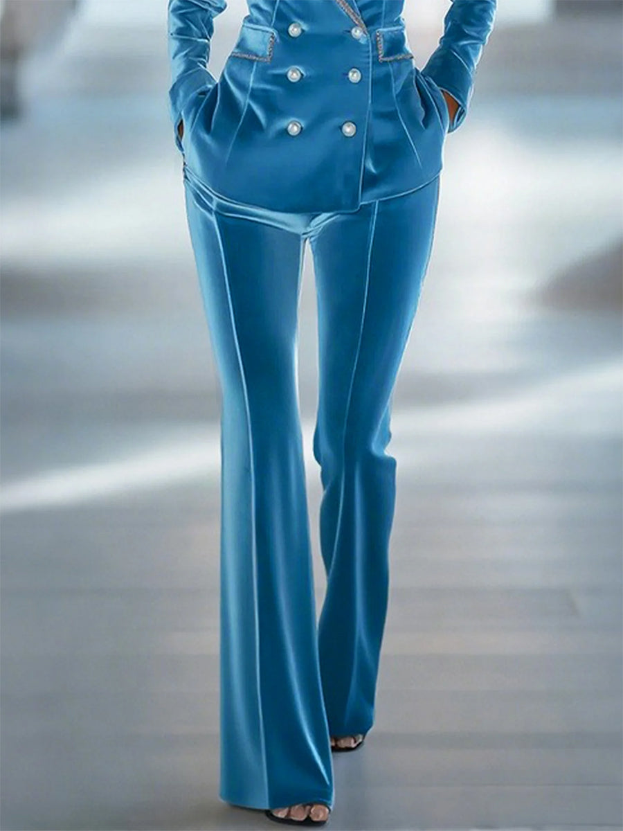 Casual Loose Retro Solid Colour Velvet Flared Trousers