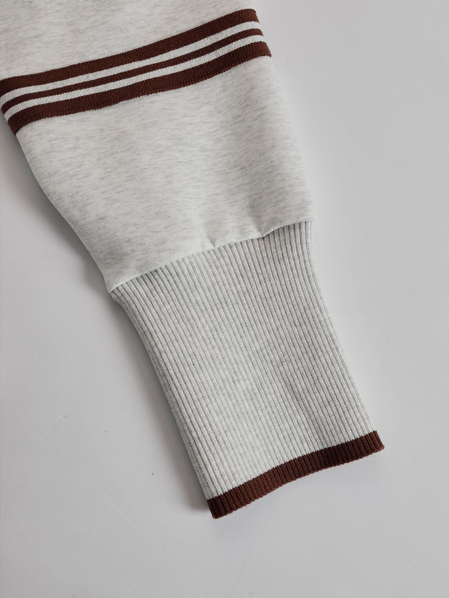 Retro Sporty Webbing Grey-White Half-Zip Sweatshirt and Wide-Leg Trousers Set