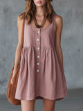 Casual Retro Grey-Pink Linen Sleeveless Mini Dress