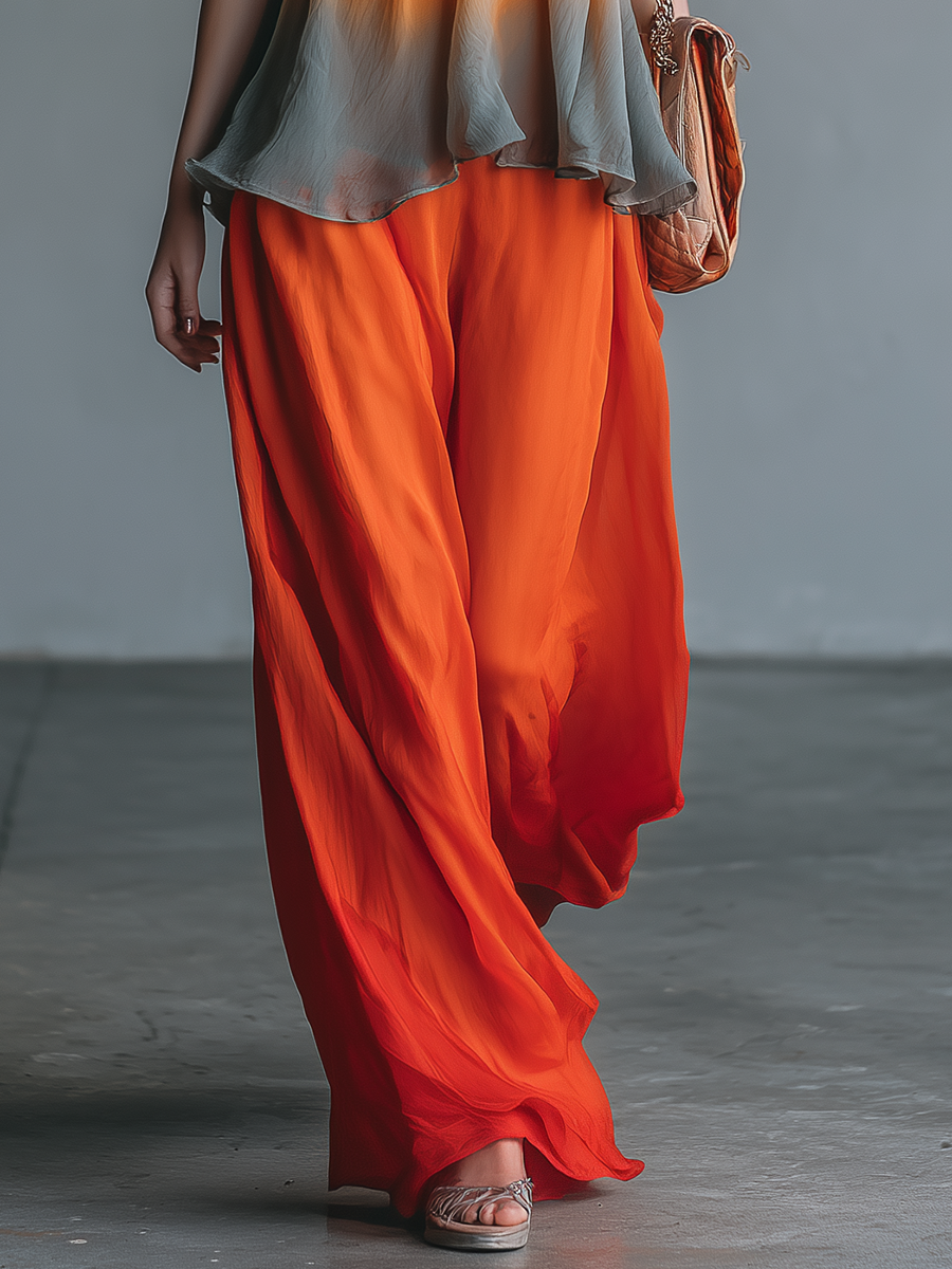 Retro-chic Sleeveless A-line Gradient Top and Trousers Chiffon Set