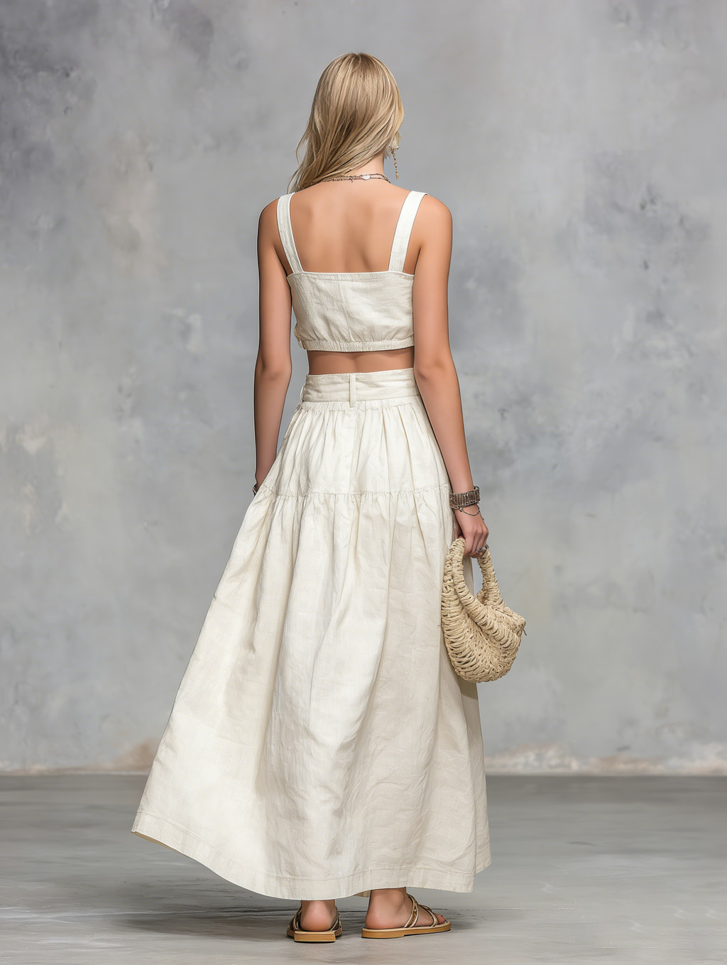 Casual and Stylish Square-neck Sleeveless Cropped Top and Long Skirt Set
