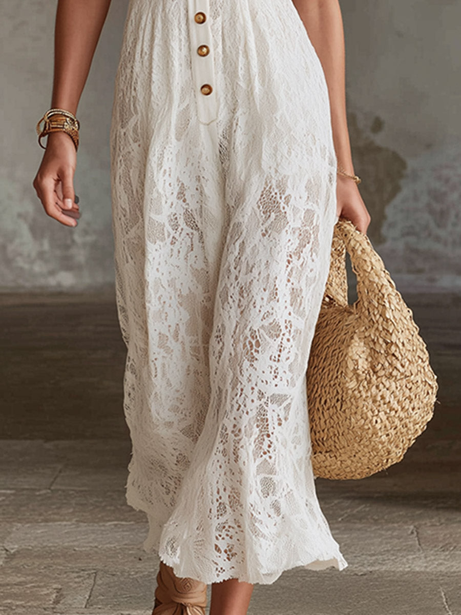 Elegant Party White Stretch Lace Sleeveless Maxi Dress