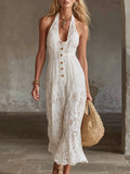 Elegant Party White Stretch Lace Sleeveless Maxi Dress