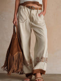 Retro Western Versatile Beige Cropped Jeans