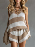 Casual Vacation Striped Lightweight Knit Tank Top and Shorts Set