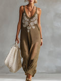 Elegant Vacation-Style Olive Green Floral Breathable Knit Sleeveless Maxi Dress