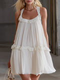 Elegant White Chiffon Ruffled Sleeveless Mini Dress