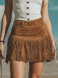 Brown Faux Suede Tassel Mini Skirt