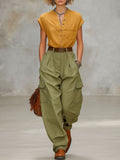 Retro Short-Sleeved Shirt and Multi-Pocket Trousers Set