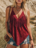 Retro Bohemian Western-Style Fringed Faux Suede Tank Top