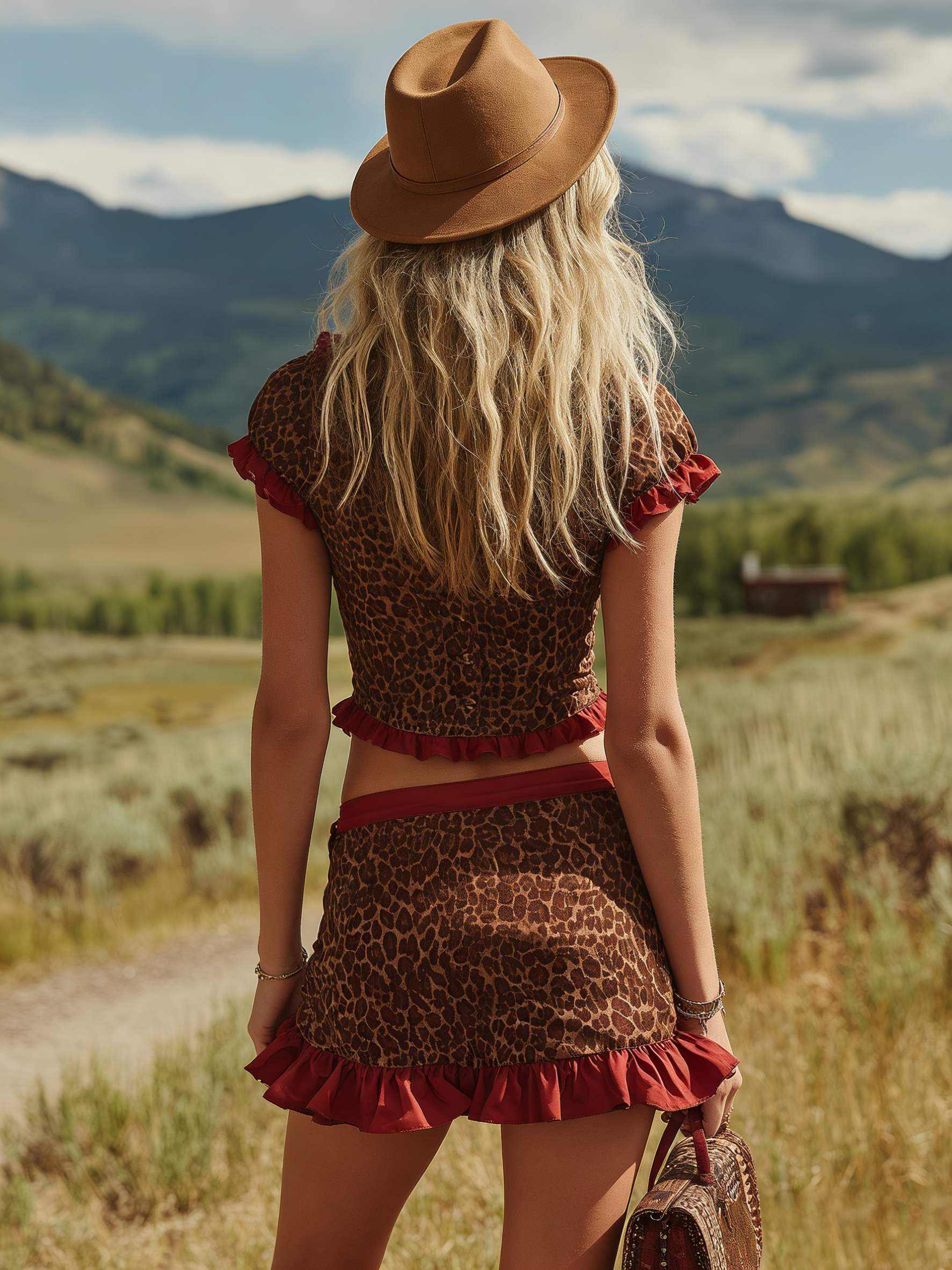 Retro-inspired Wild V-neck Short-sleeved Button-down Top and Leopard Print Skirt Set