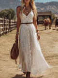 V-neck Lace Sleeveless Maxi Dress