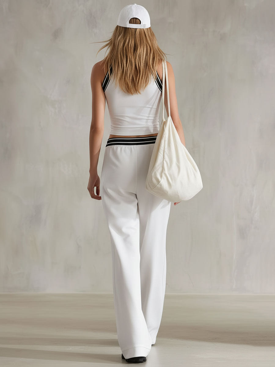 Retro Colour-blocked Sleeveless T-shirt and Trouser Set