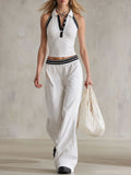 Retro Colour-blocked Sleeveless T-shirt and Trouser Set