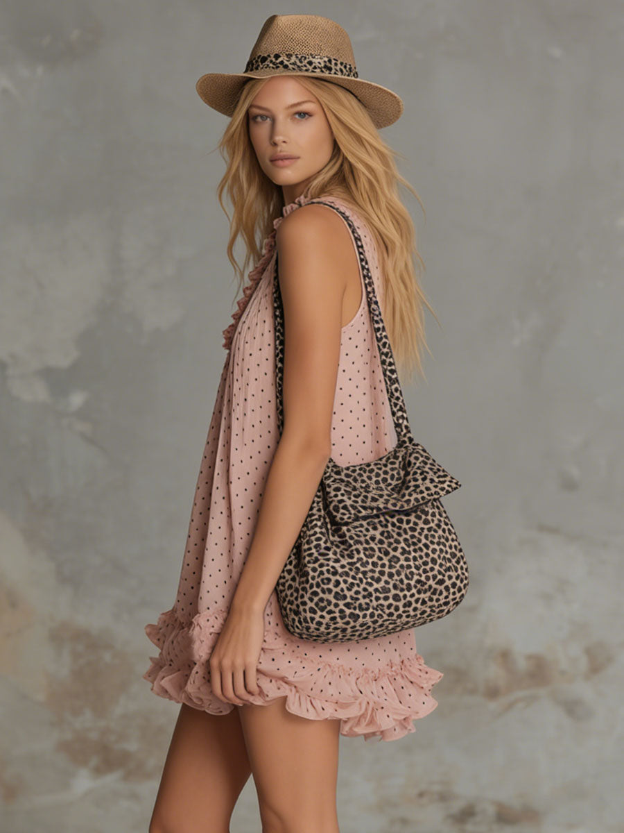Pink V-neck Polka Dot Print Ruffled Chiffon Sleeveless Mini Dress