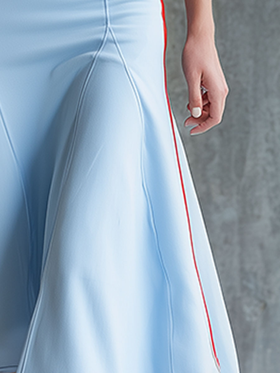 Retro Casual Colour-blocked Trim Blue Stand-up Collar Zipper Sleeveless Midi Dress