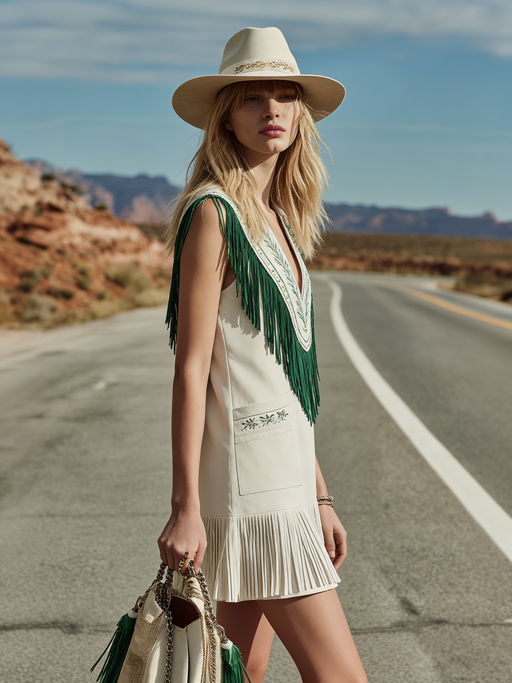 Bohemian Style V-neck Sleeveless Embroidered Tassel Mini Dress