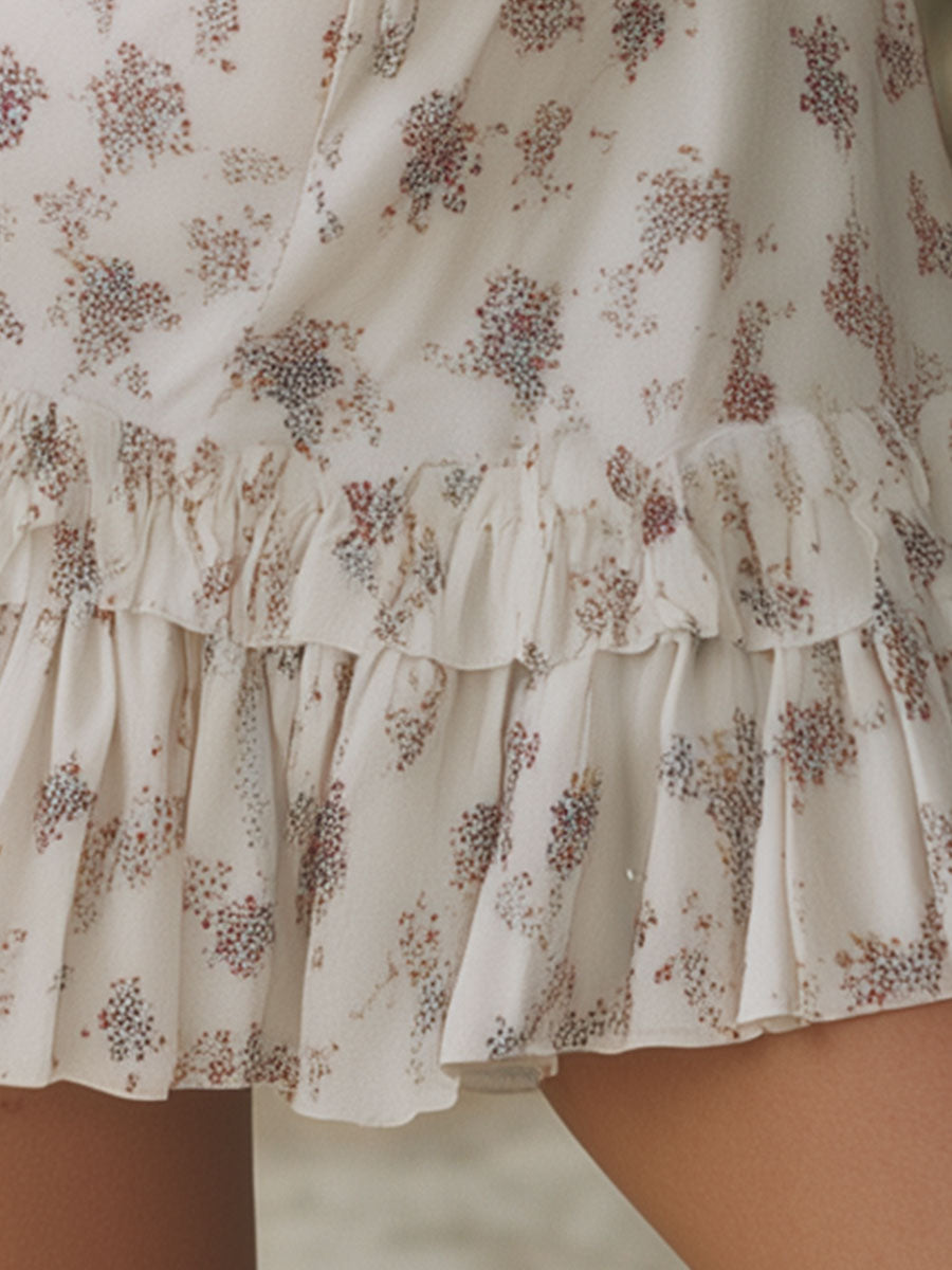 Western Retro White Print Sleeveless Halter Neck Chiffon Mini Dress