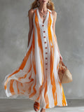 Classic and Elegant Orange Striped Chiffon Maxi Dress