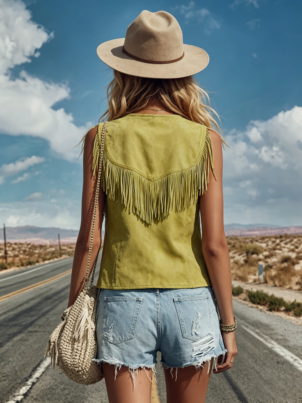 Western-style Sleeveless V-neck Tassel Solid Colour Vest