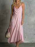 Simple and Casual Sleeveless Drop Neck Solid Colour Chiffon Midi Dress