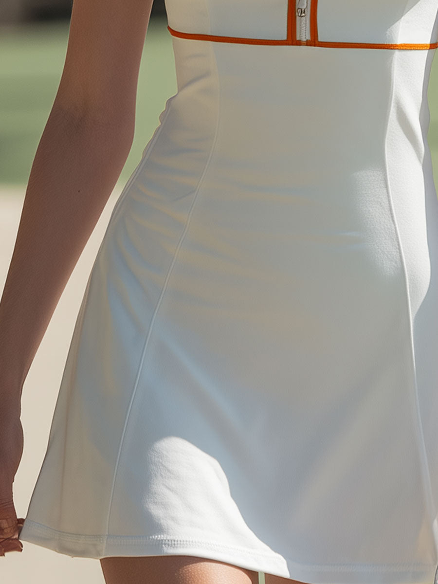 Casual Sporty Color-blocked Trim White Collar Cotton Mini Dress