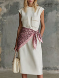 Sporty Stylish Crew Neck Sleeveless Multi-Pocket Midi Dress