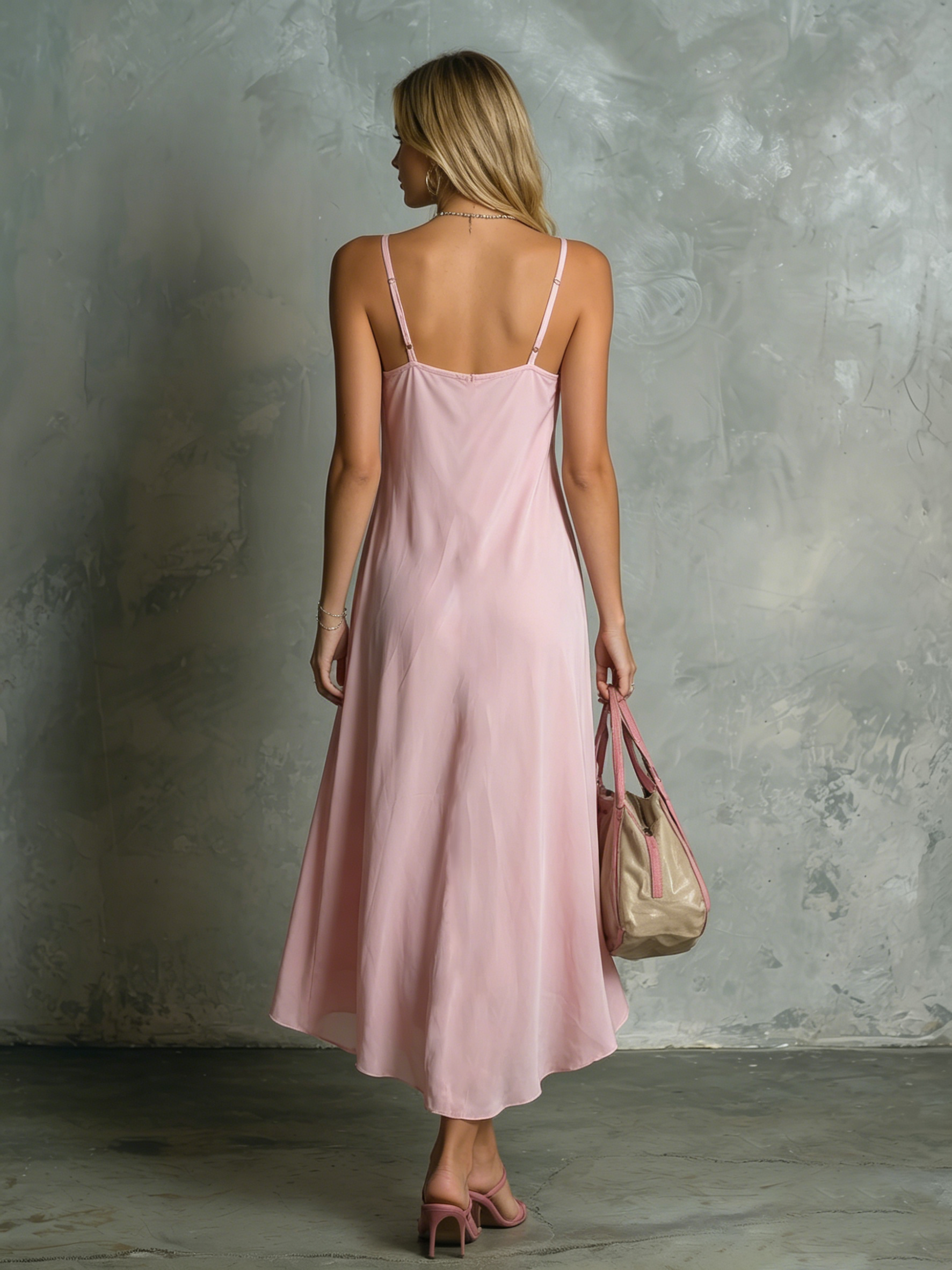 Simple and Casual Sleeveless Drop Neck Solid Colour Chiffon Midi Dress
