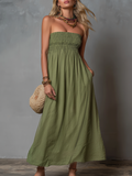 Casual and Relaxed Strapless Sleeveless Solid Colour Midi Dress