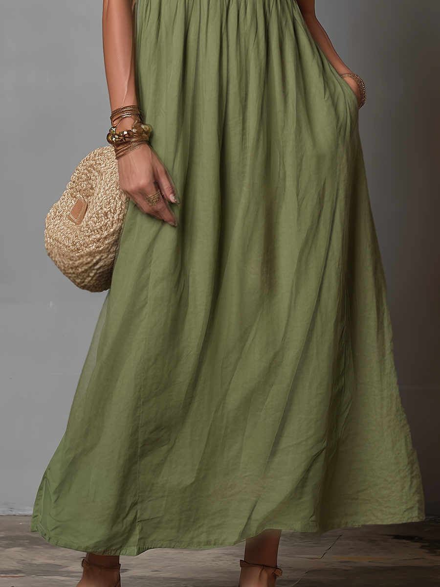 Casual and Relaxed Strapless Sleeveless Solid Colour Midi Dress