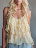Exquisite and Beautiful Sleeveless Round Neck Layered Ruffles Chiffon Top