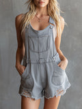 Casual Retro Grey Washed Denim Overalls