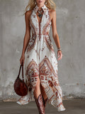 Retro Bohemian White Printed Maxi Dress