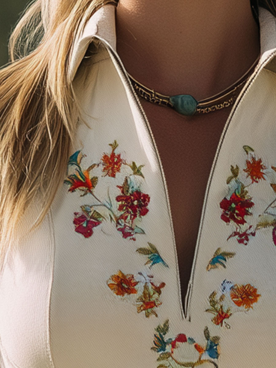Western-style Retro Embroidered Tassel White Collar Sleeveless Faux Suede Mini Dress