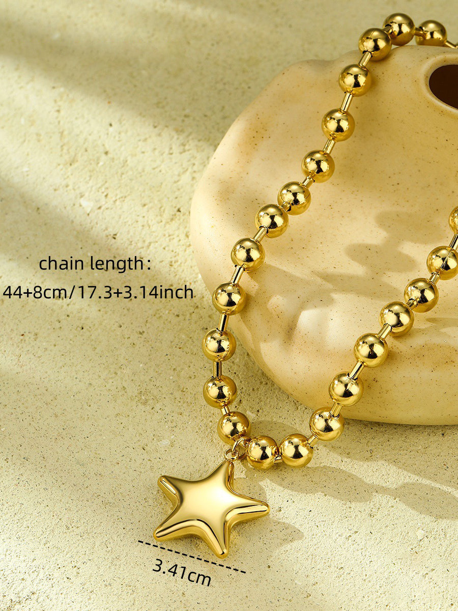Fashion Beaded Heart Shape 18k Contrast Colour Stainless Steel Necklace