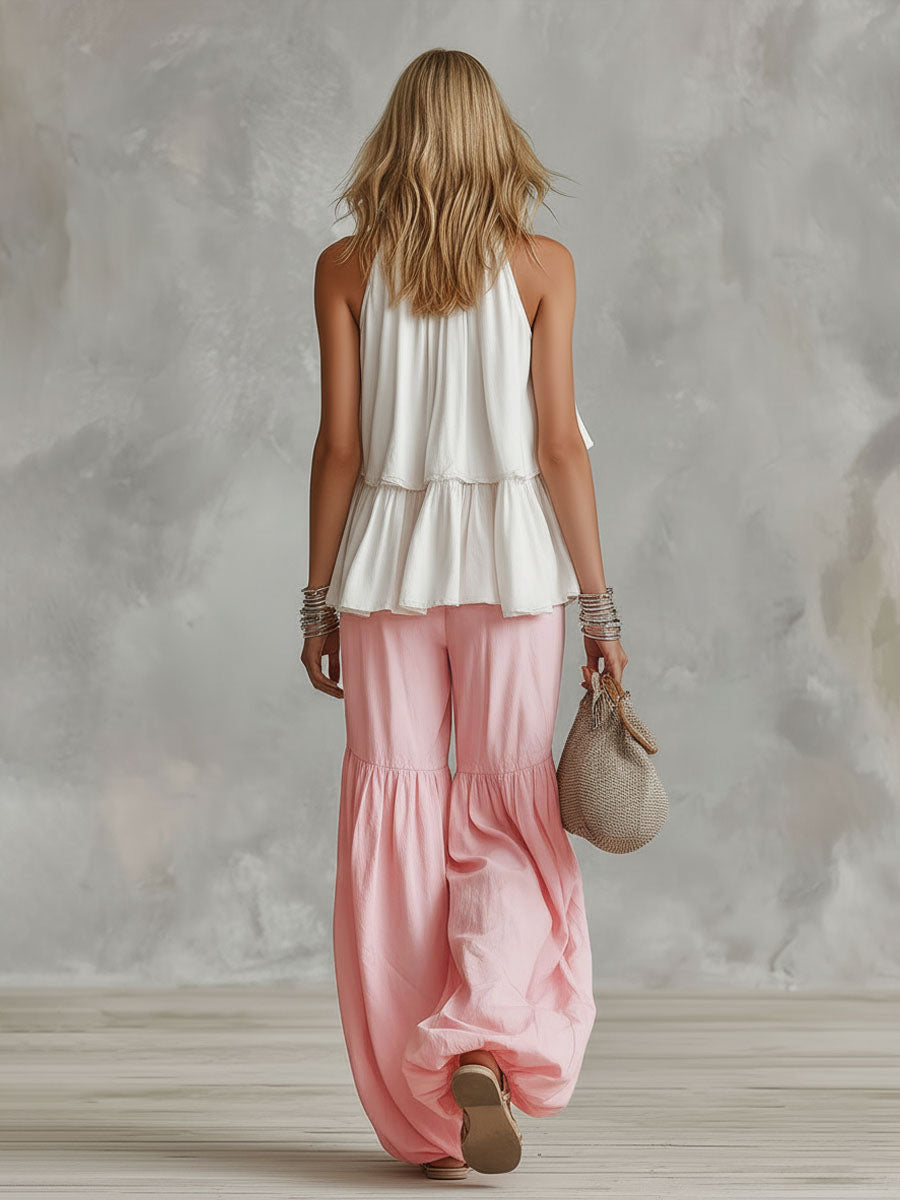 Cotton Turtleneck Sleeveless Top and Trousers Set
