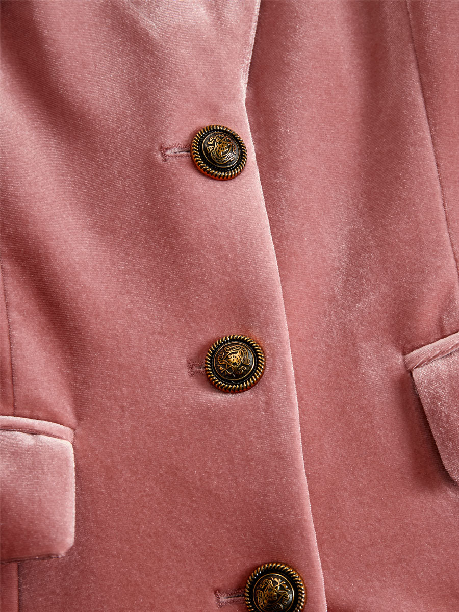 Lapel Single-breasted Velvet and Leopard Print Coat