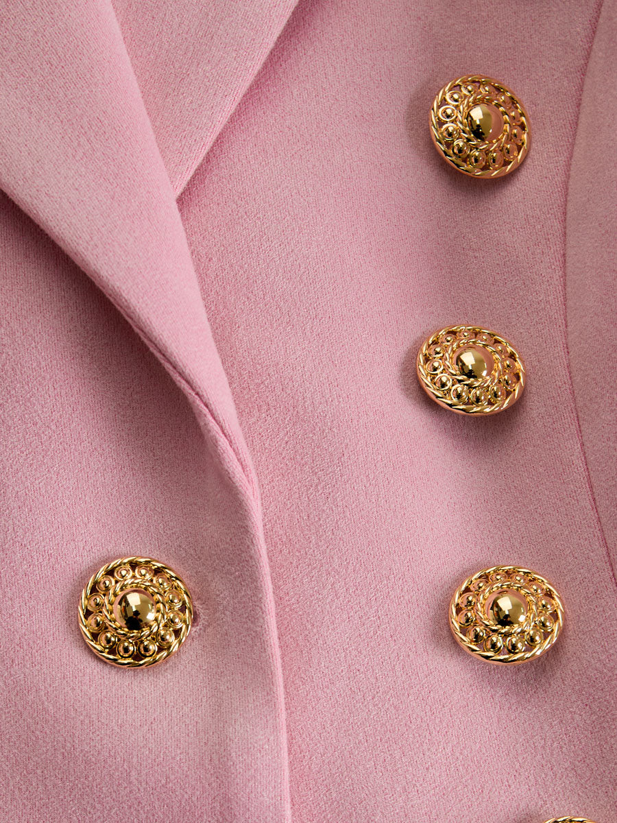 Lapel Multi-button Faux Suede and Fur Blazer