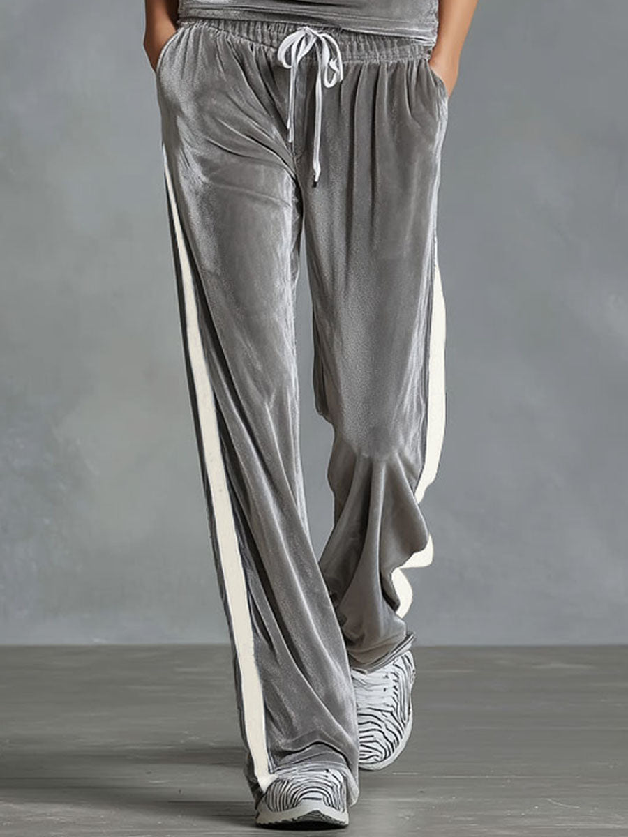 V-neck Hooded Sleeveless Top and Pants Velvet Set