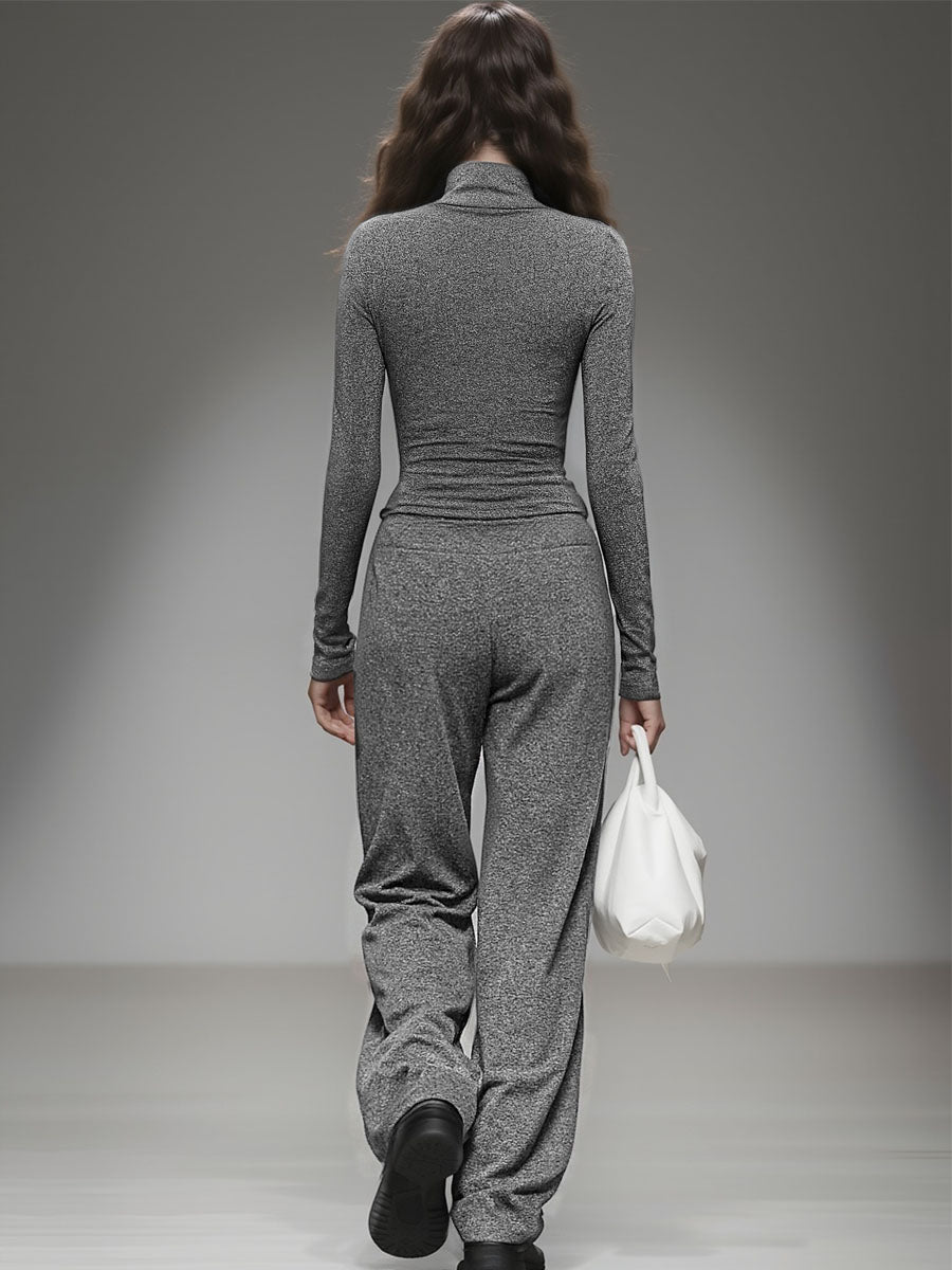 Casual Long-Sleeved T-Shirt and Wide-Leg Trousers Set