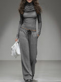 Casual Long-Sleeved T-Shirt and Wide-Leg Trousers Set