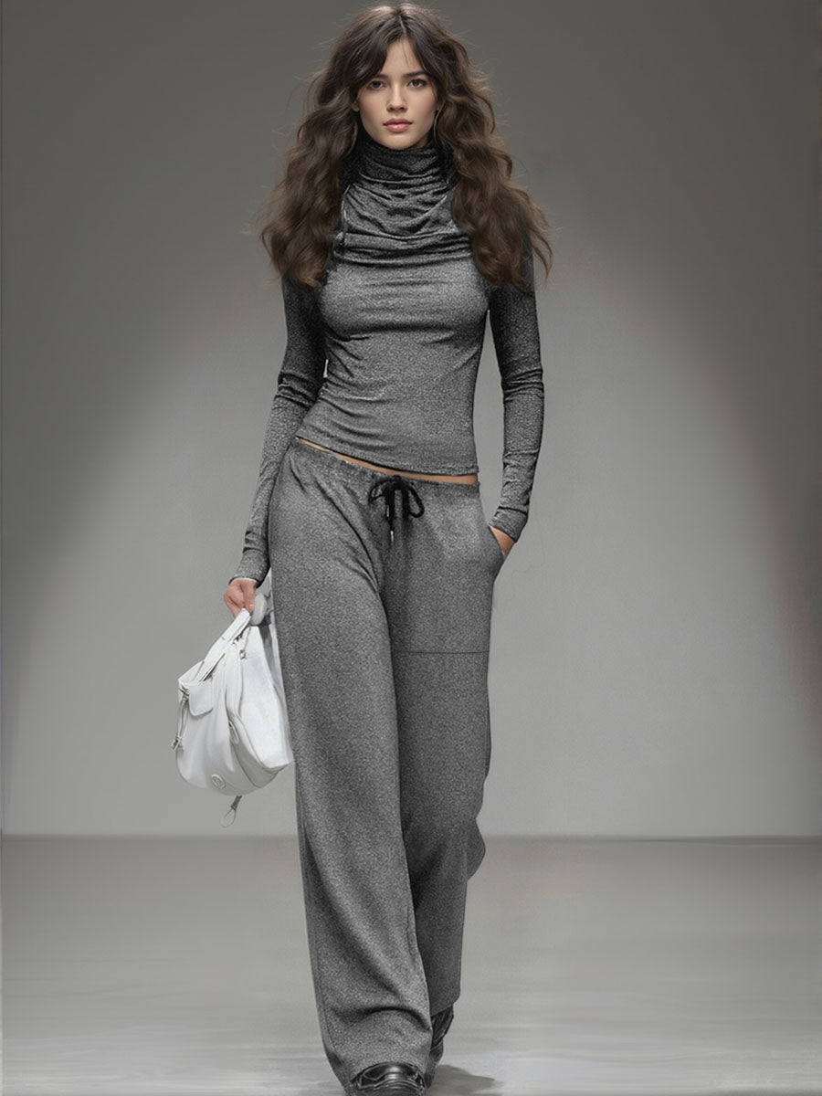 Casual Long-Sleeved T-Shirt and Wide-Leg Trousers Set